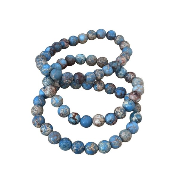 Blue Variscite Beaded Stretch Bracelets Set Of 3 - Picture 4 of 4